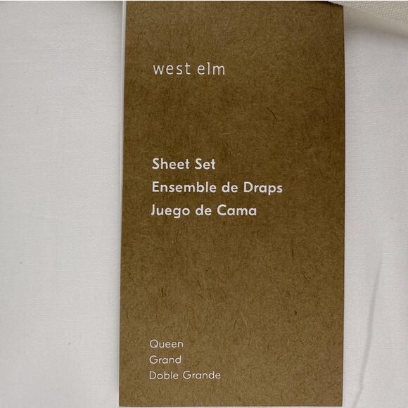 West Elm 400 Thread Count Sateen Sheet Set Queen White Cotton Wide Hem NWT - Picture 2 of 9